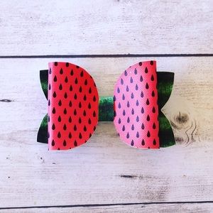 4” watermelon faux leather bow